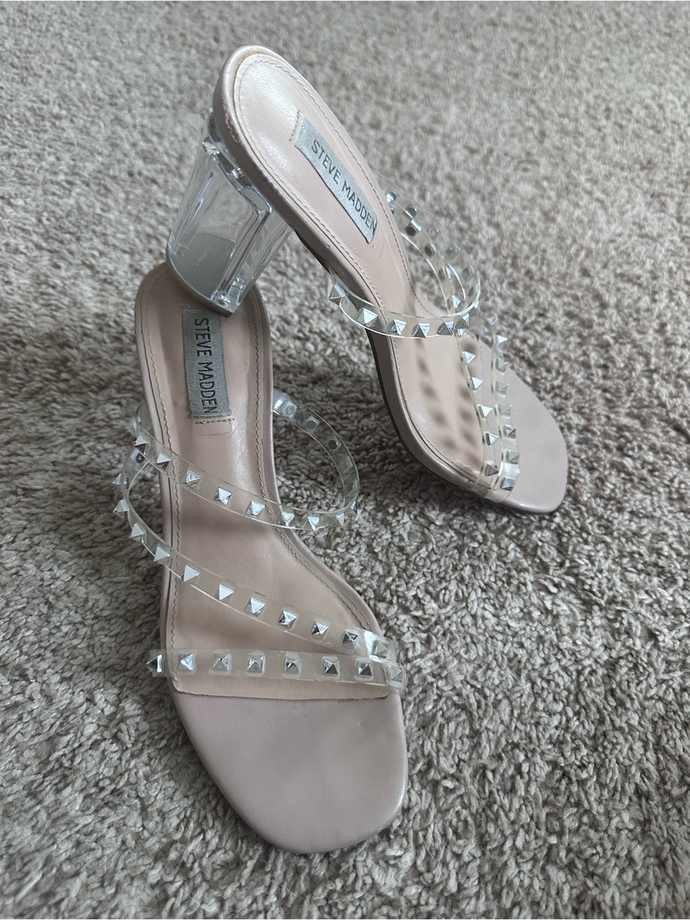 Steve Madden Nude Clear Studded Block Heel Sandals